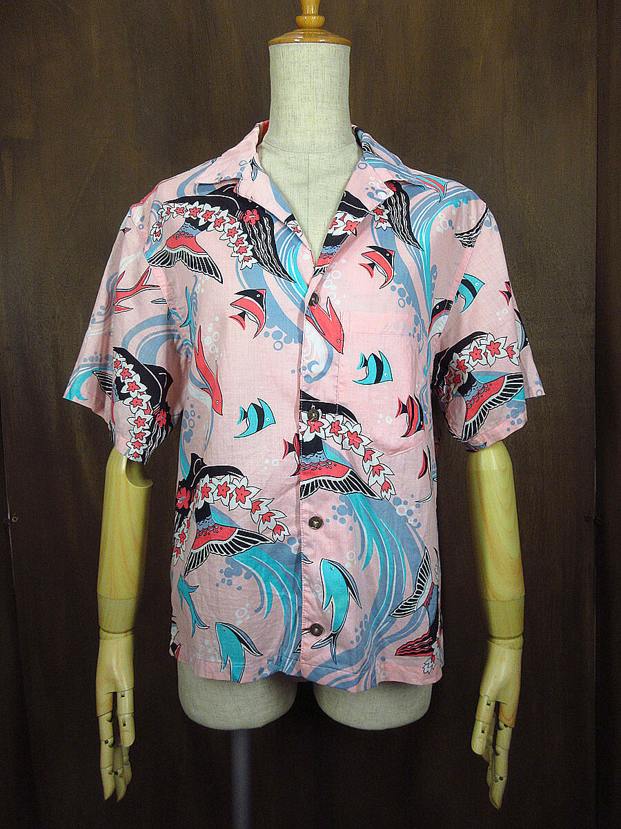 ビンテージ80's○Pataloha魚柄ハワイアンシャツピンクXS○220619i1-m-ss