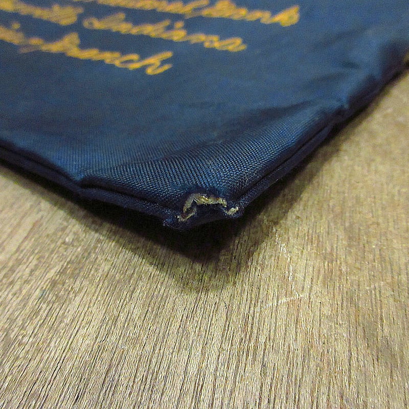 ビンテージ40's○チェーンステッチ刺繍ナイロンマネーバッグ紺