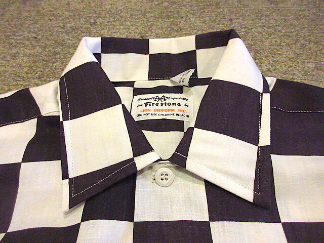ビンテージ60's○DEADSTOCK Firestoneチェッカーフラッグシャツsize S