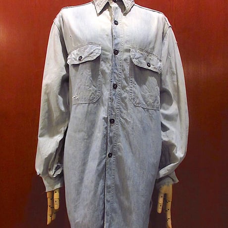 30s Boss シャンブレーシャツ ヴィンテージマチ付きUSA vintage 40's U.S.NAVY シャンブレーシャツ マチ付き 表記(15 1/2