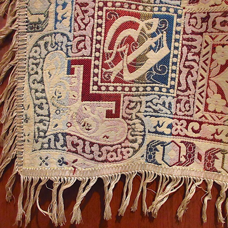 ビンテージラグ ビンテージ○オリエンタル刺繍ラグ 約129cm×約131cm○220531i8-rug