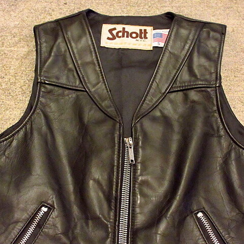 Schott モーターサイクルレザーベスト黒 Size S○201002s4-m-vs USA