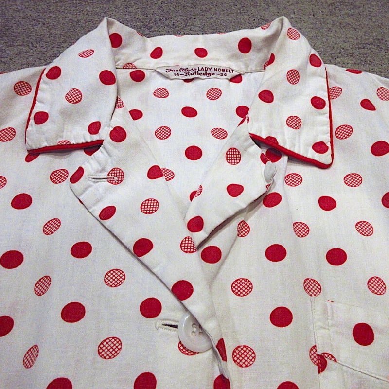 ビンテージ50's60's○Rutledgeドット柄ループカラー半袖シャツ