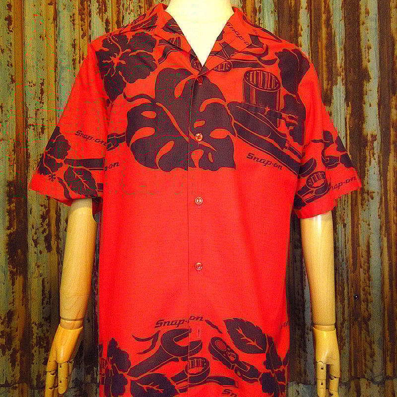Snap-onフラワー×工具柄ハワイアンシャツ赤○230802k7-m-sssh-hw Snap-onフラワー×工具柄ハワイアンシャツ赤○230802k7-m-sssh-hw