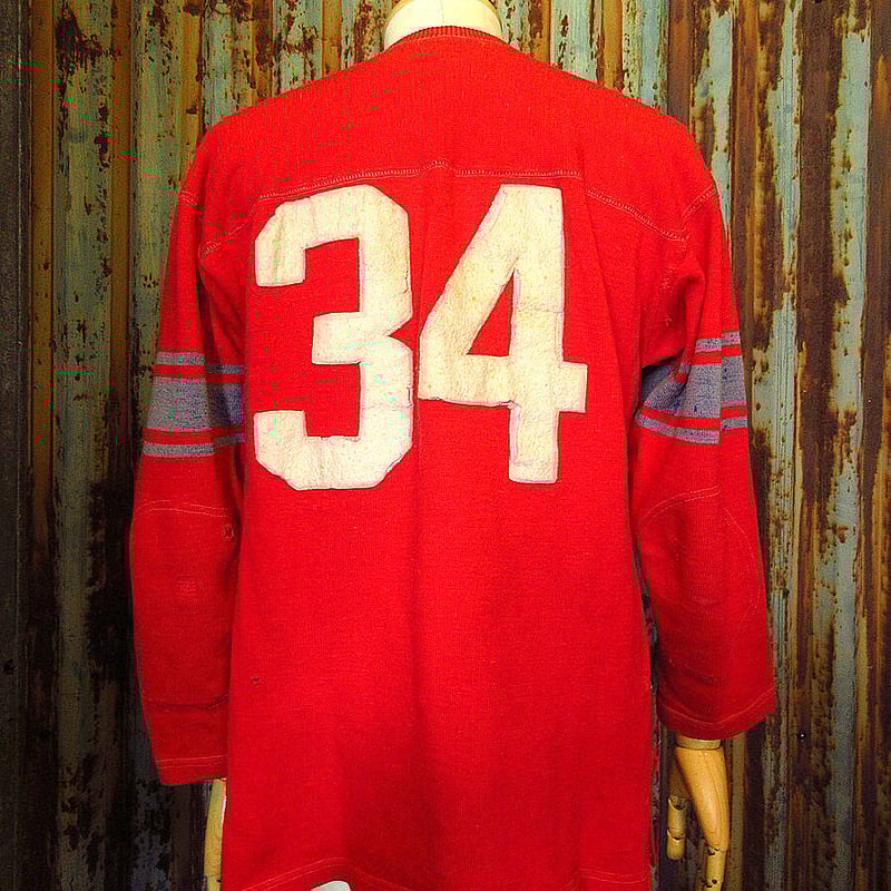 ビンテージ40's○JAMES W. BRINEウールフットボールシャツ赤size 46○23