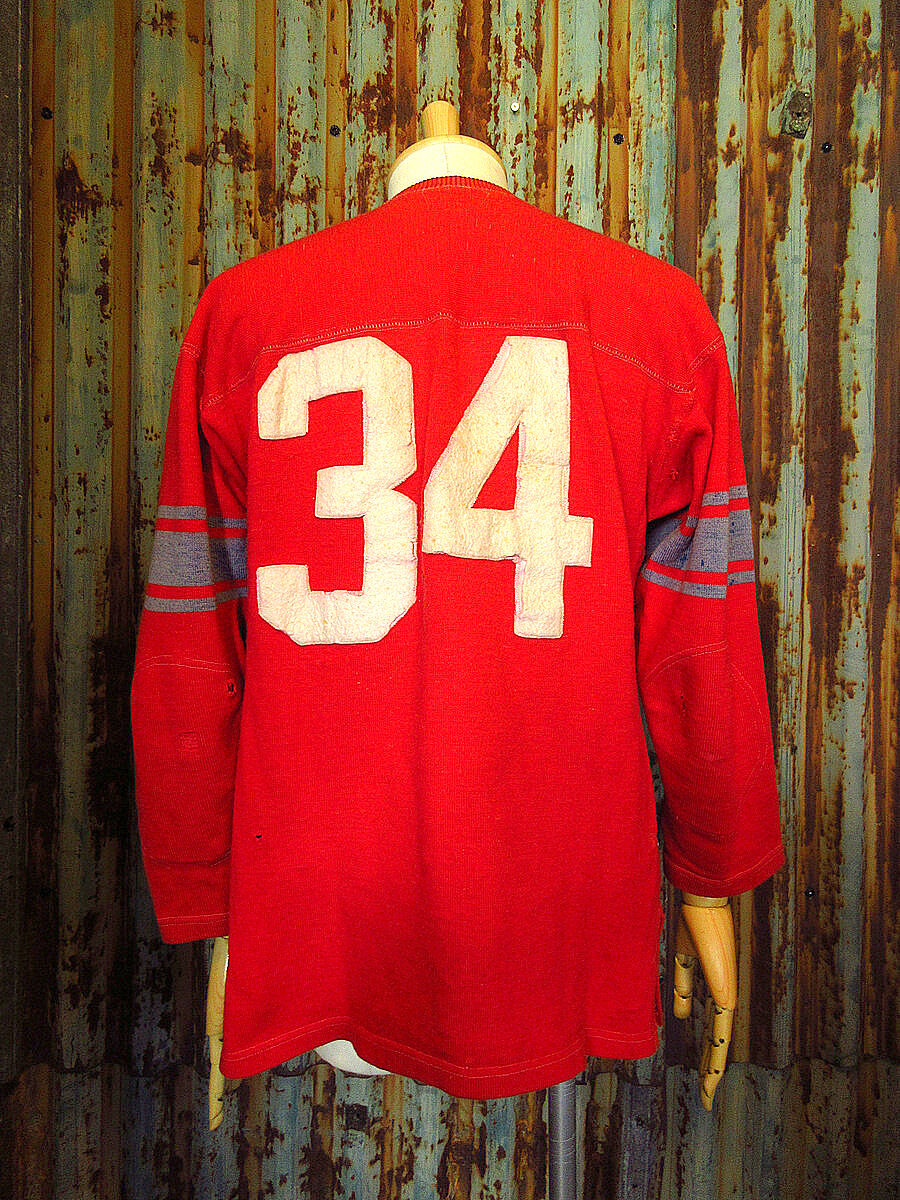 ビンテージ40's○JAMES W. BRINEウールフットボールシャツ赤size 46○23...