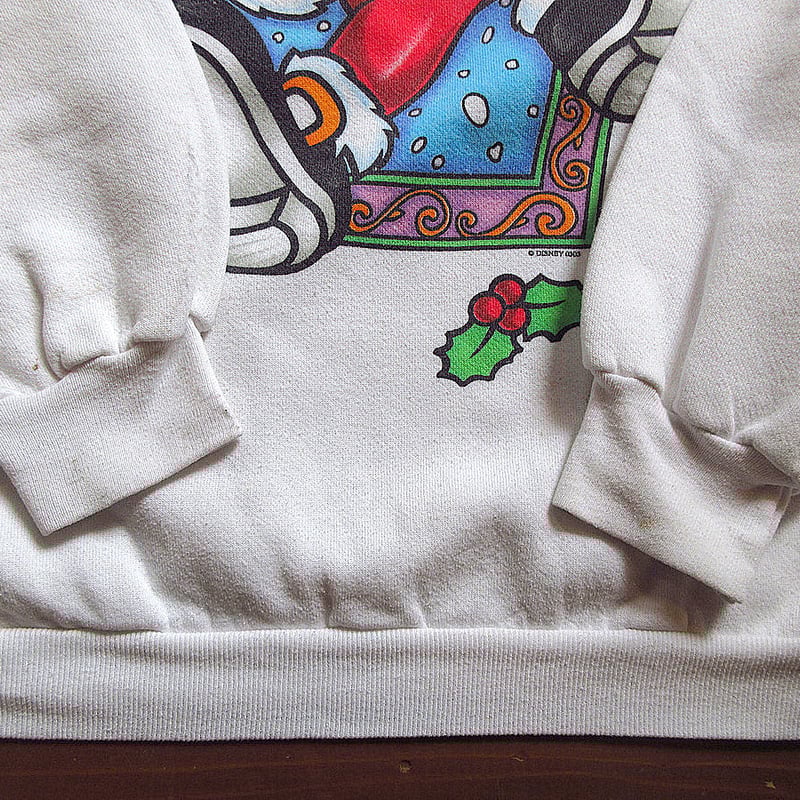 ビンテージ90's○Disneyミッキークリスマスプリントスウェット白size