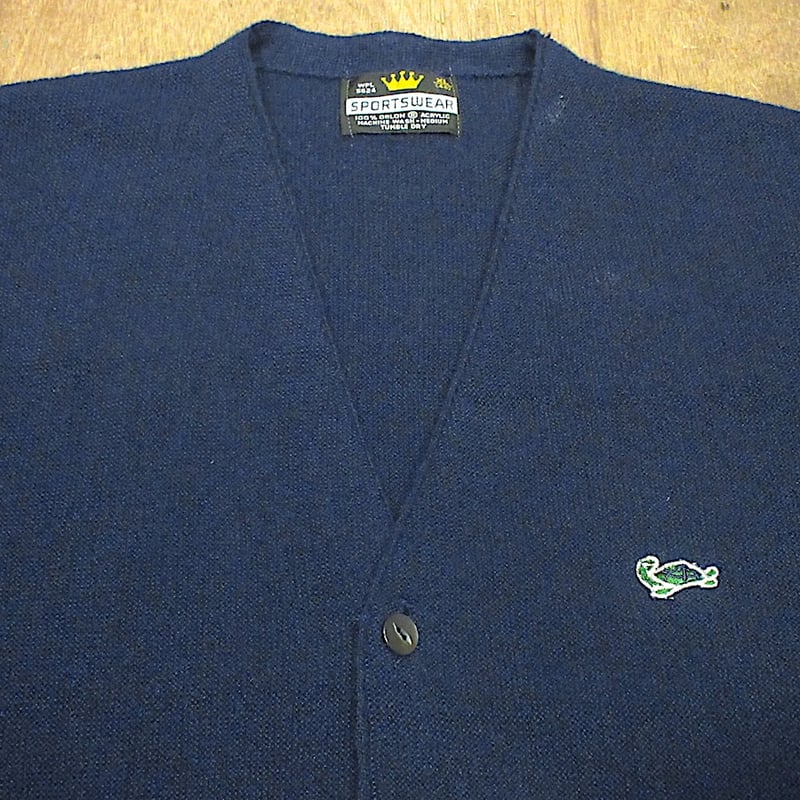 ビンテージ60's70's○SPORTWEARアクリルニットカーディガン紺size XL
