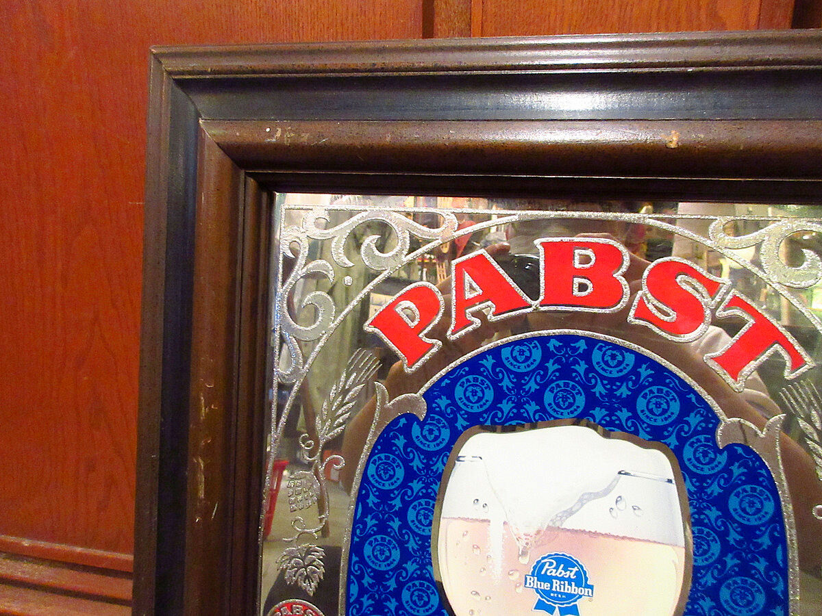 ビンテージ○Pabst Blue Ribbon ウッドフレームパブミラー