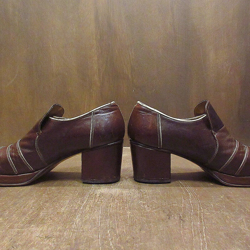 ビンテージ70's○MADE IN SPAINヒールローファー茶size 9 1/2○2212