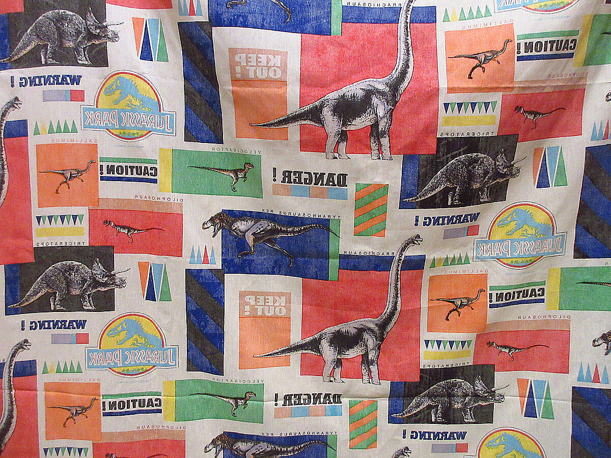 ビンテージ90's○JURASSIC PARK総柄ツインベッドシーツA size 237cm×