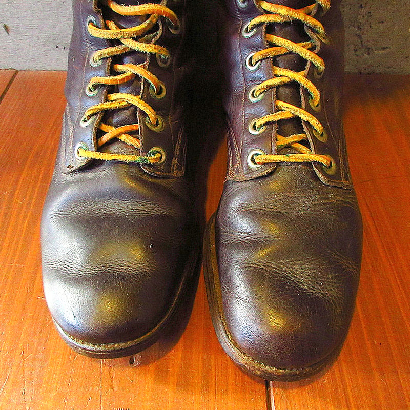 ビンテージ40's○プレーントゥレースアップロングブーツ茶size 7C