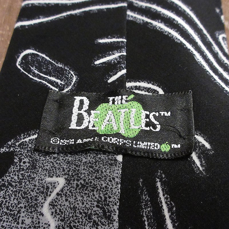 ビンテージ90's○THE BEATLES TAXMANアートプリントシルクネクタイ黒