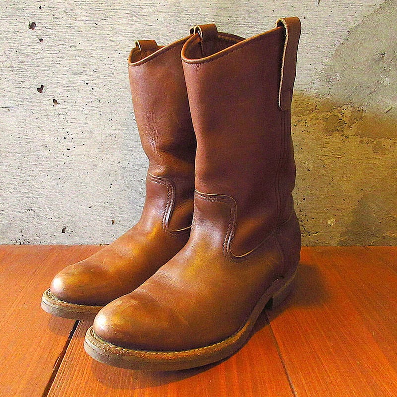 ビンテージ90's○REDWINGプリント羽根タグレザーペコスブーツ茶size 7D