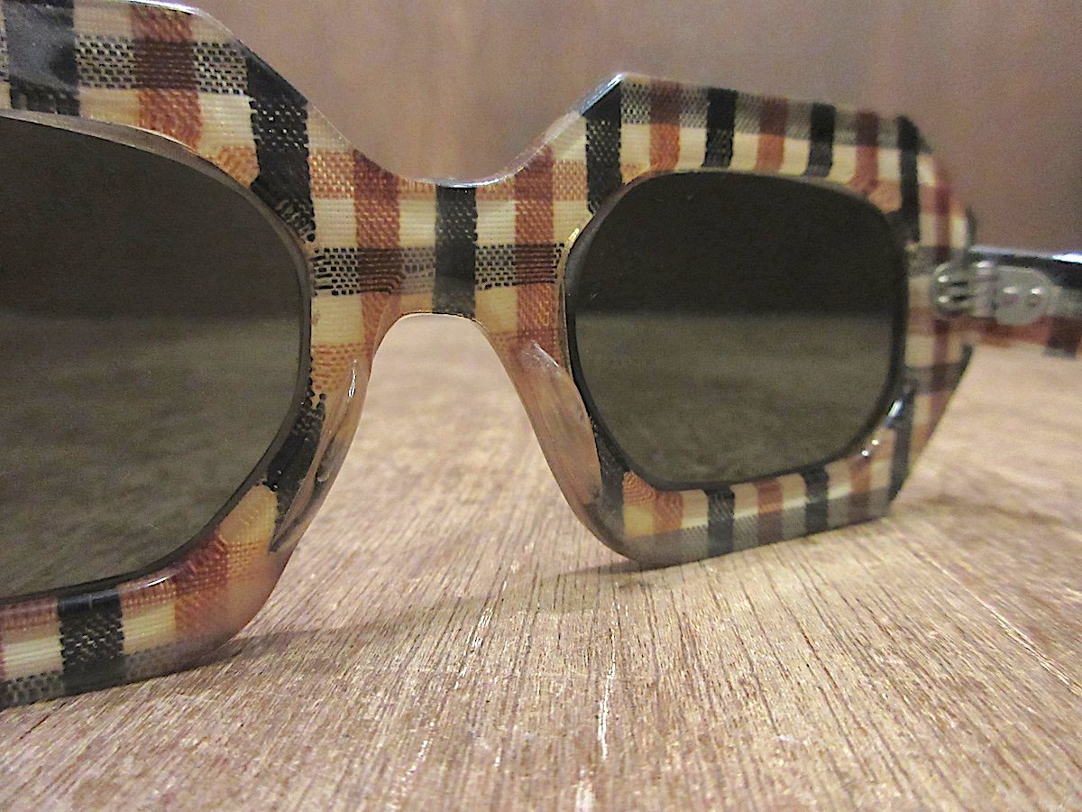 Alainmikli ヴィンテージカモフラージュ柄サングラス ビンテージ60's70's○チェック柄スクエアサングラス○250912z8-eygls