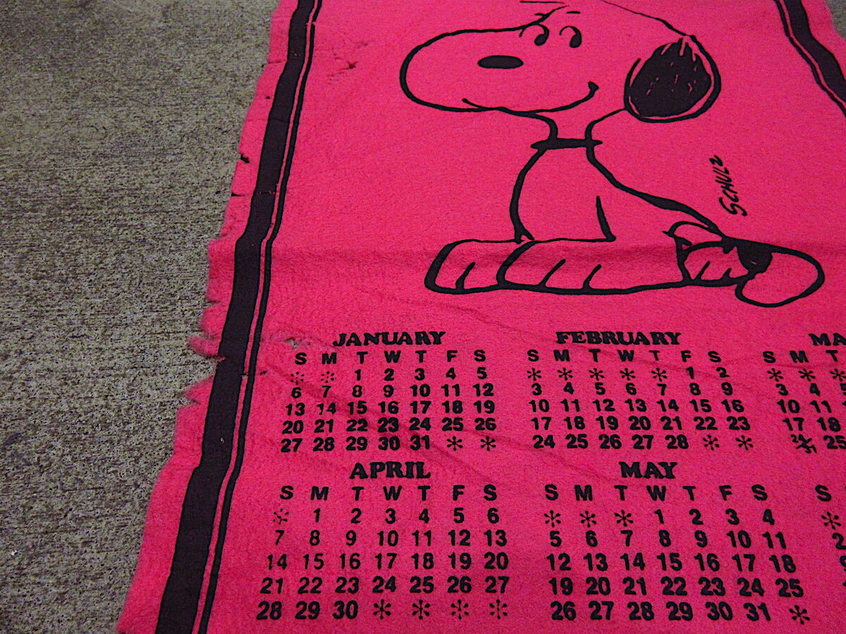 ビンテージ70's○SNOOPYフェルトバナーカレンダー1974ピンク
