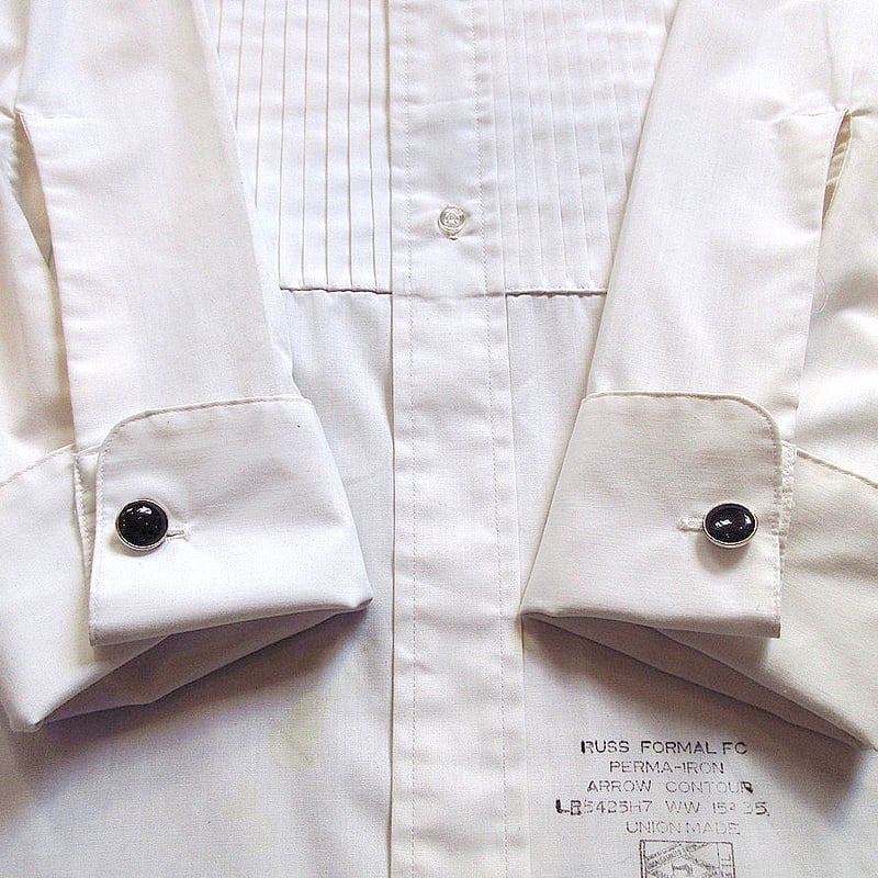 ビンテージ60's70's○ARROWリブフロントプリーツドレスシャツ白size 15