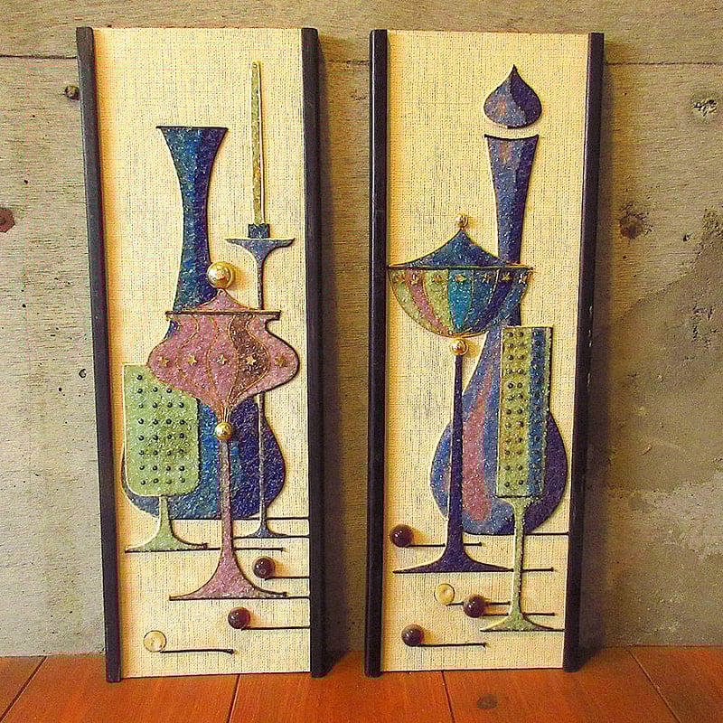 ミッドセンチュリー ウォールデコ 壁掛け セット ビンテージ50's60's○サンドアート壁掛け2点セット○240927k7-sign 1950