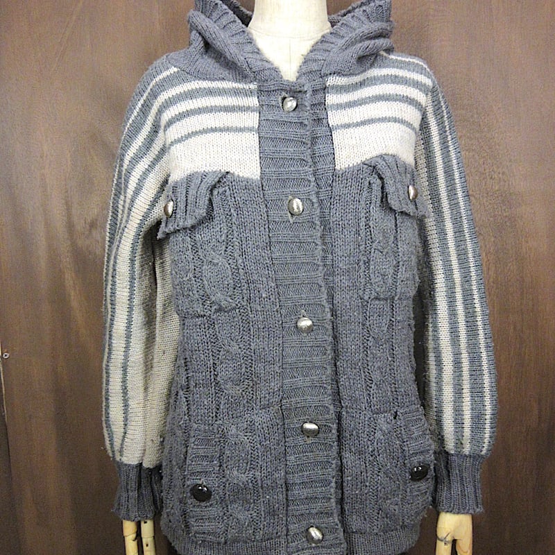 ビンテージ70's○レディースフード付きアクリルカーディガンsize S