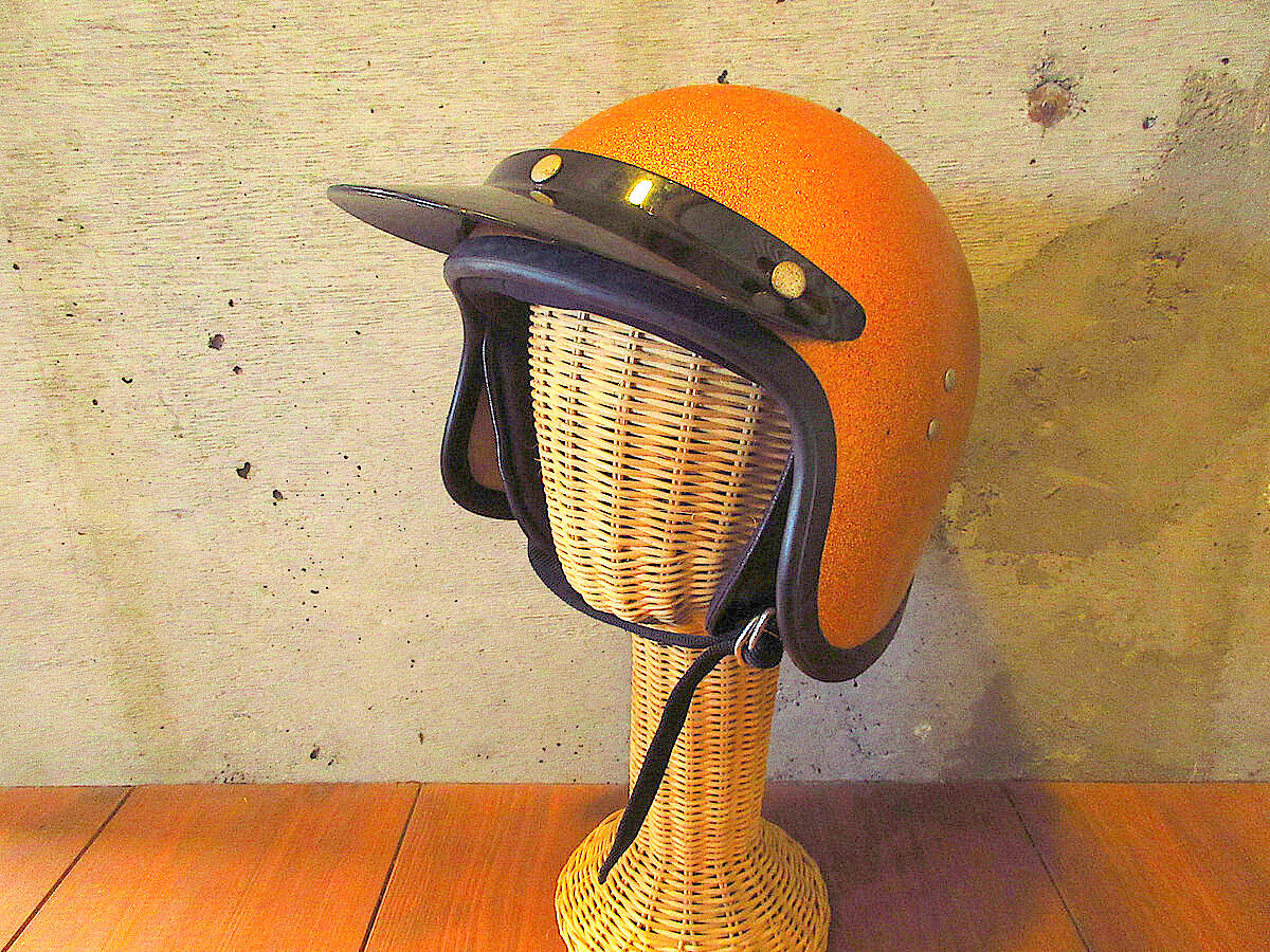 ビンテージ60's○バイザー付きジェットヘルメットオレンジsize L