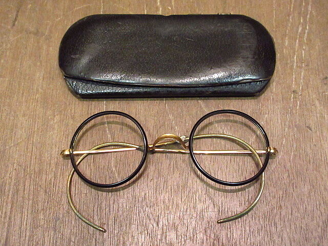 ビンテージ20's30's○ケース付きC.O.C.セル巻きラウンド眼鏡○200913n6