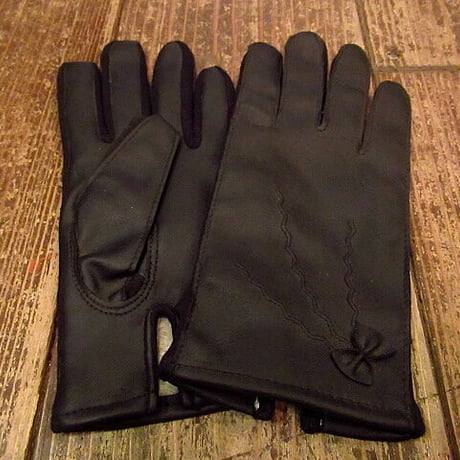 ビンテージ70's●レディース裏地レーヨンボアフェイクレザーグローブ黒●odst 1970s手袋
