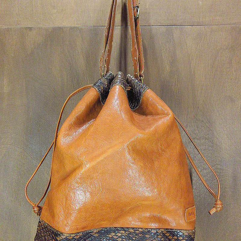 ビンテージ○furlaレザー巾着ハンドバッグ茶○240110j7-bag-ot古着