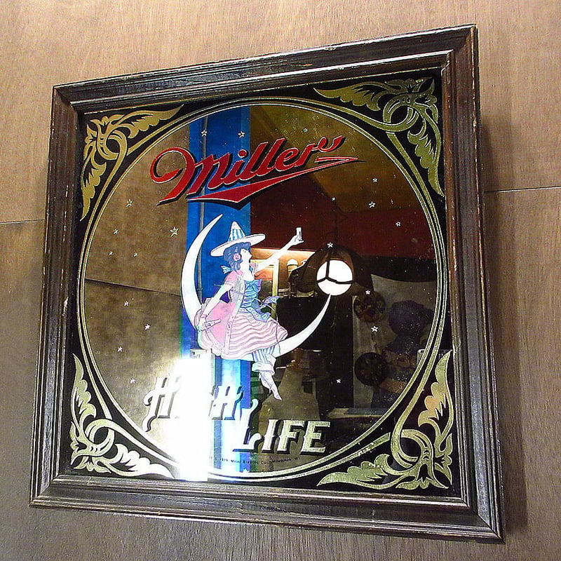 パシフィコ　BEER パブミラー ビンテージ70's○Millerビールパブミラー○210321n6-sign 1970s