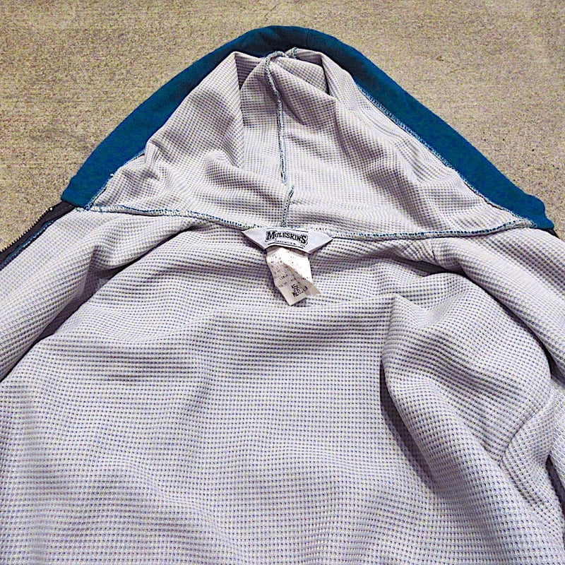 ビンテージ90's○MULESKINSジップアップパーカターコイズブルーsize M