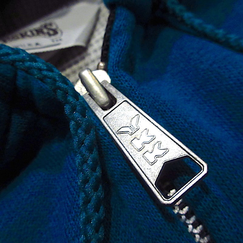 ビンテージ90's○MULESKINSジップアップパーカターコイズブルーsize M