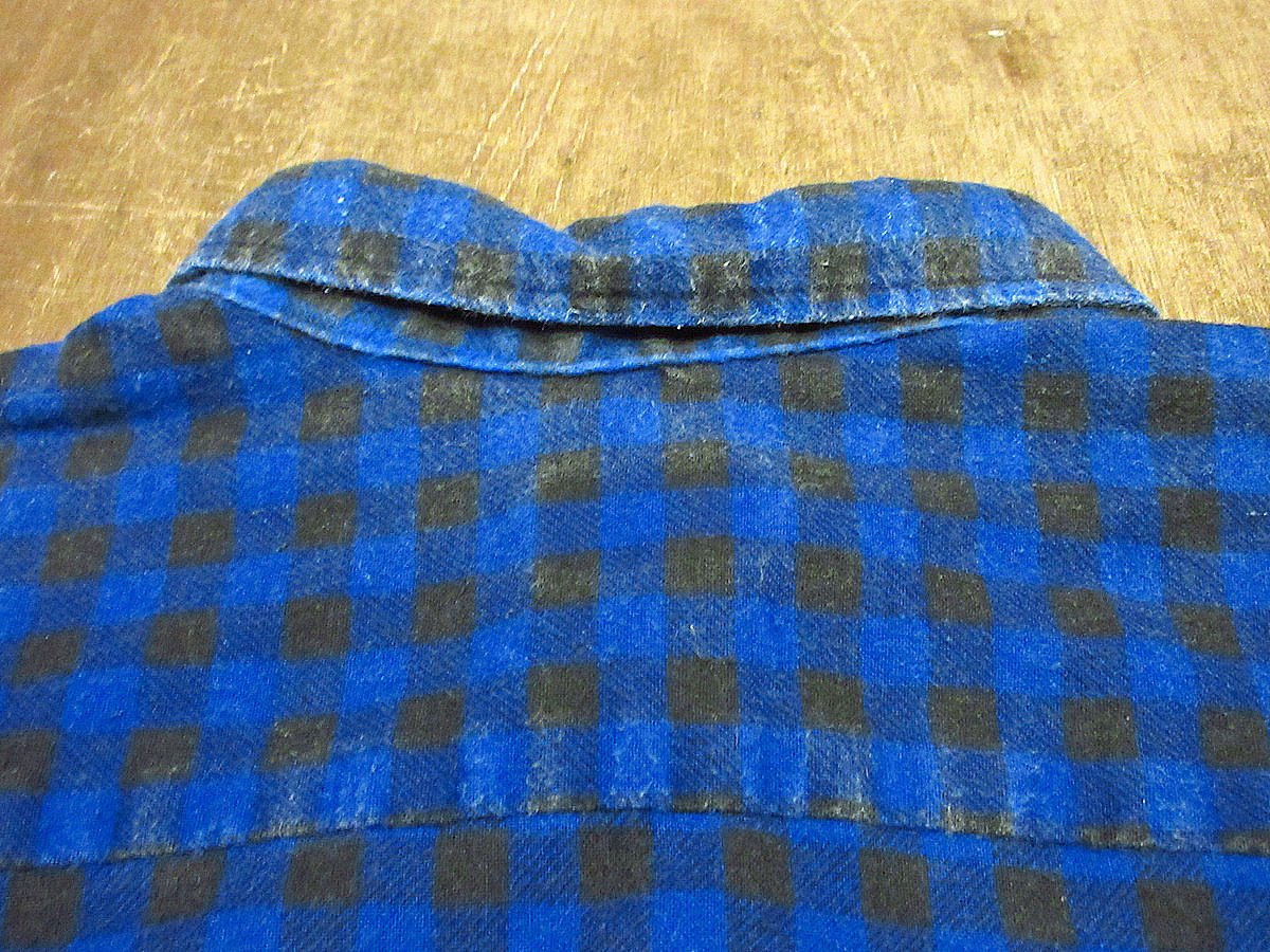 ビンテージ90's○puritanチェックプリントネルシャツ青×黒size