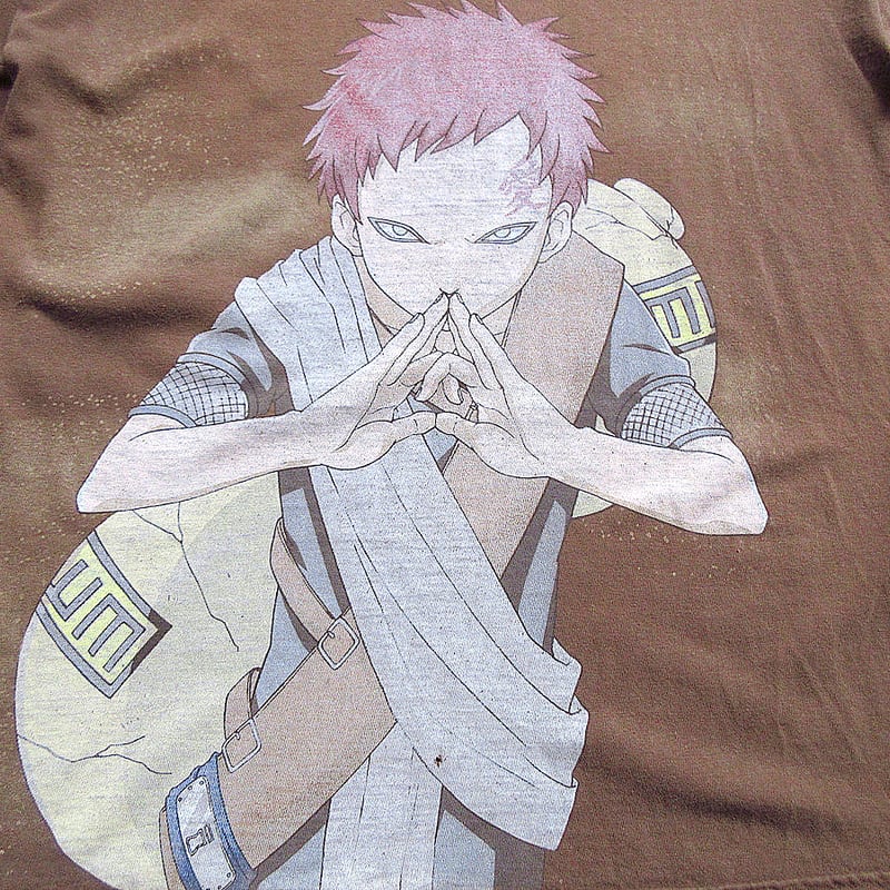 2000's○NARUTO我愛羅プリントTシャツ茶size M○250611k4-m-tsh-