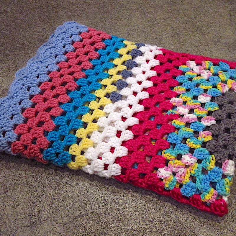 ビンテージ○かぎ針編みブランケットsize約88cm×約90cm○230112c6-blk