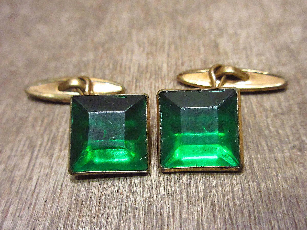 ビンテージ○石付きゴールドカフリンクス○240422i6-otaccカフスボタン