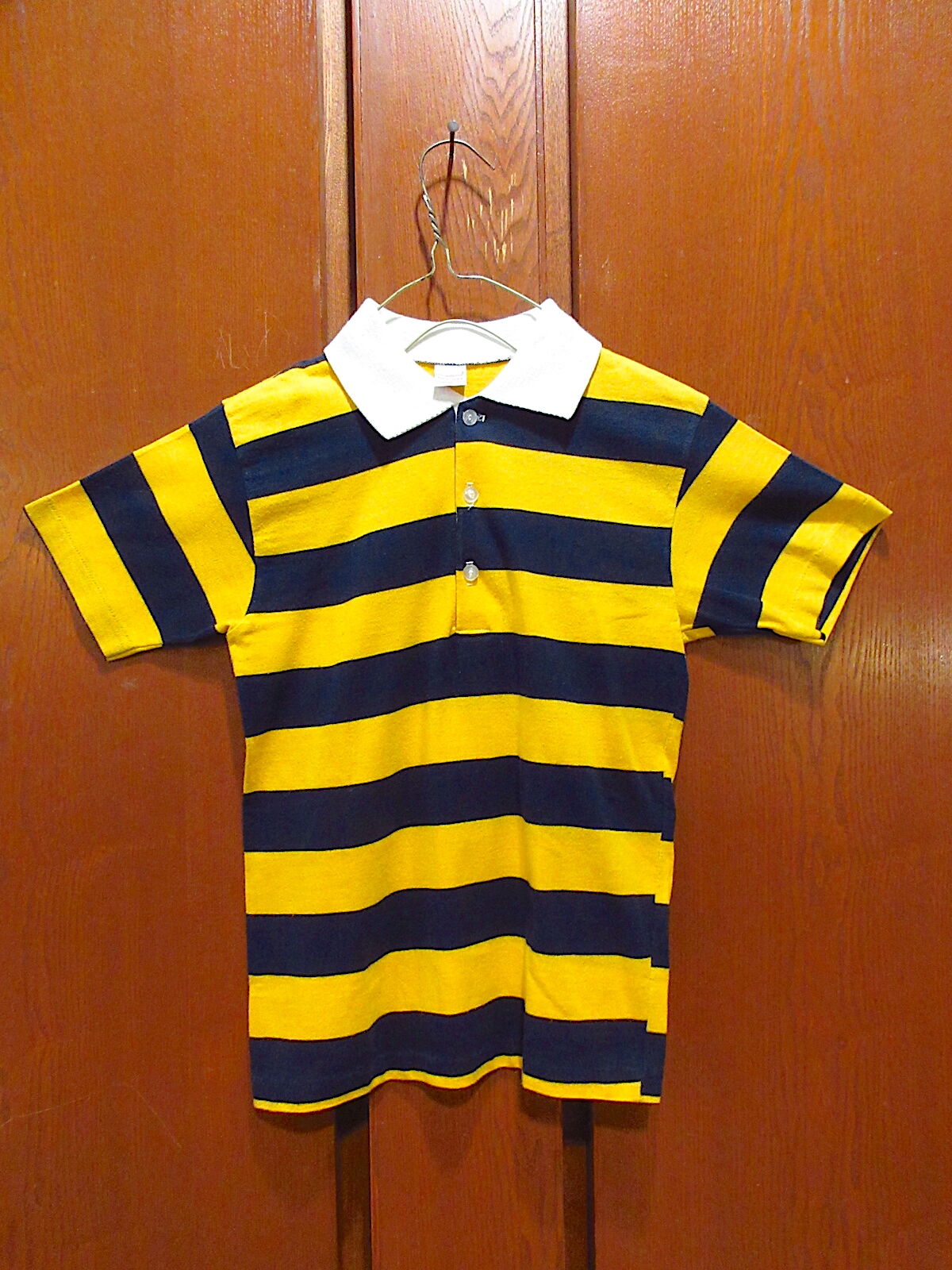 ビンテージ70's○Donmoorコットンワイドボーダーラガーシャツ黄×紺size
