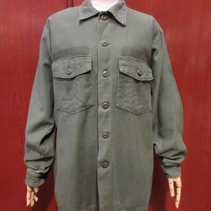 ビンテージ70's○ミリタリーOG-107コットンサテンユーティリティシャツ