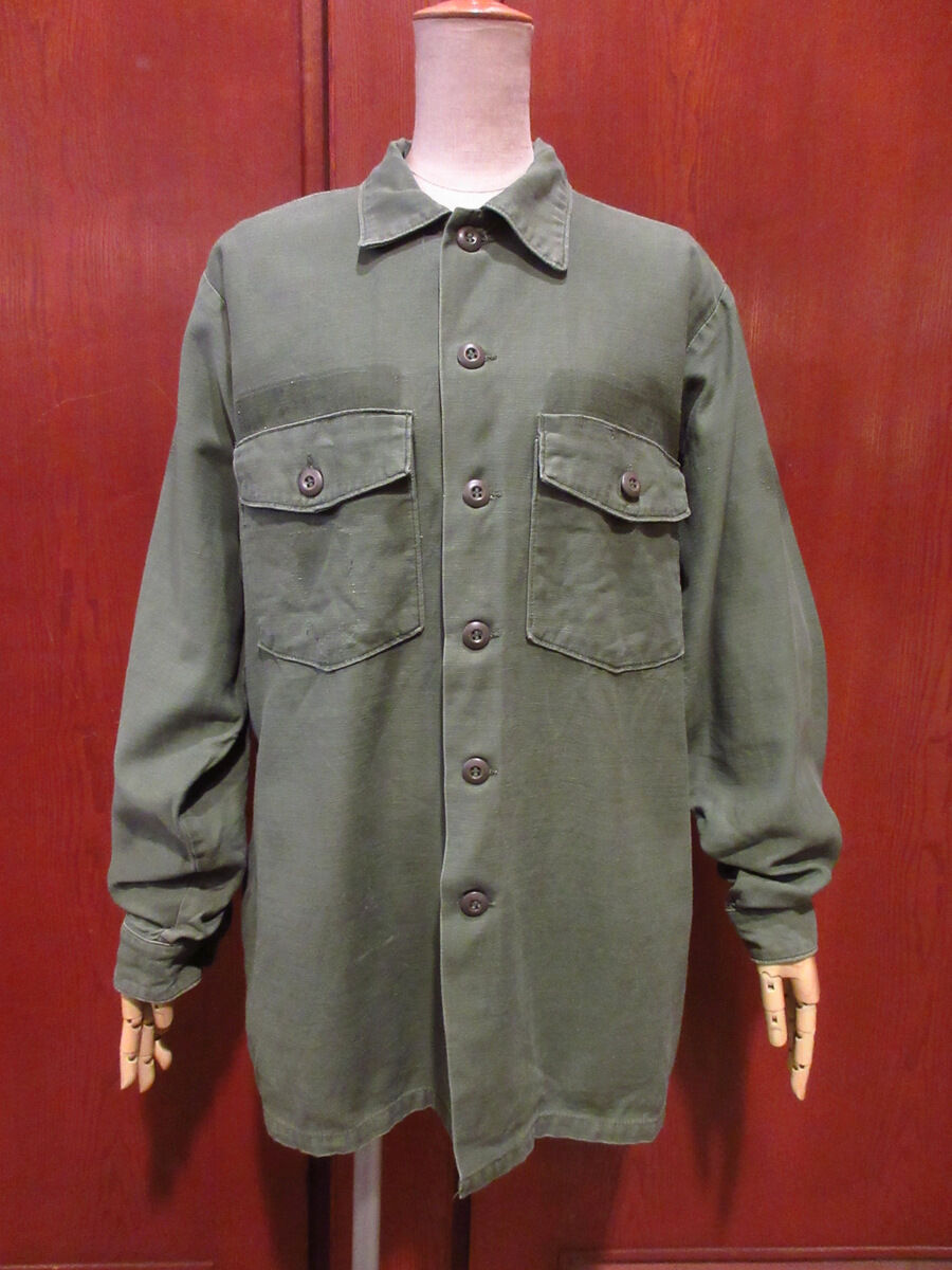 ビンテージ70's○ミリタリーOG-107コットンサテンユーティリティシャツ