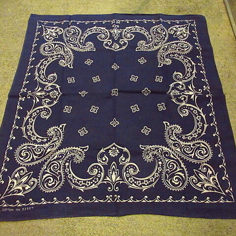 ビンテージ60's70's○WASHFAST COLORSコットン バンダナ紺○200927f