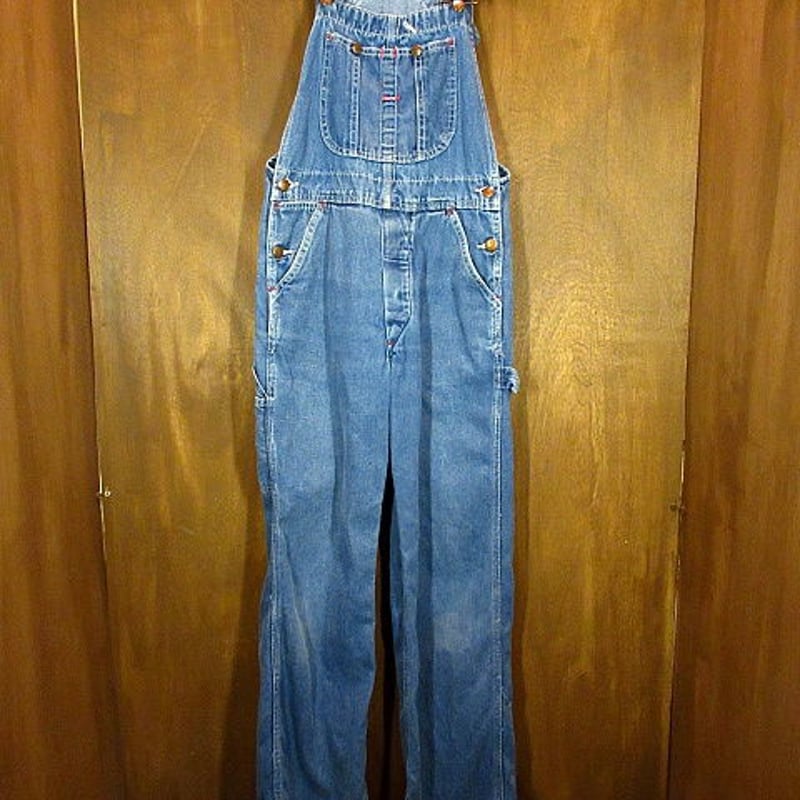ビンテージ70's○BIG MACバットダイデニムオーバーオール W78cm