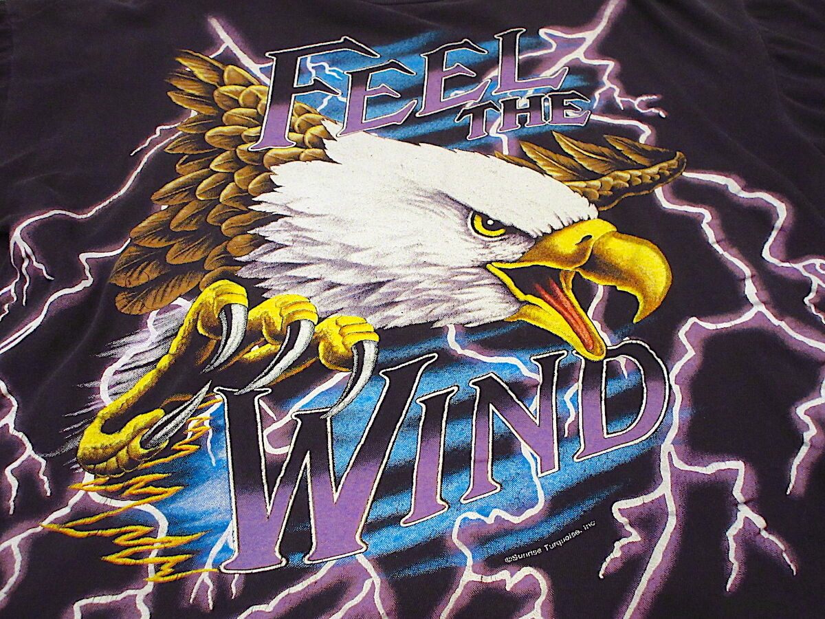 ビンテージ90's○AMERICAN THUNDER両面大判プリントTシャツ黒