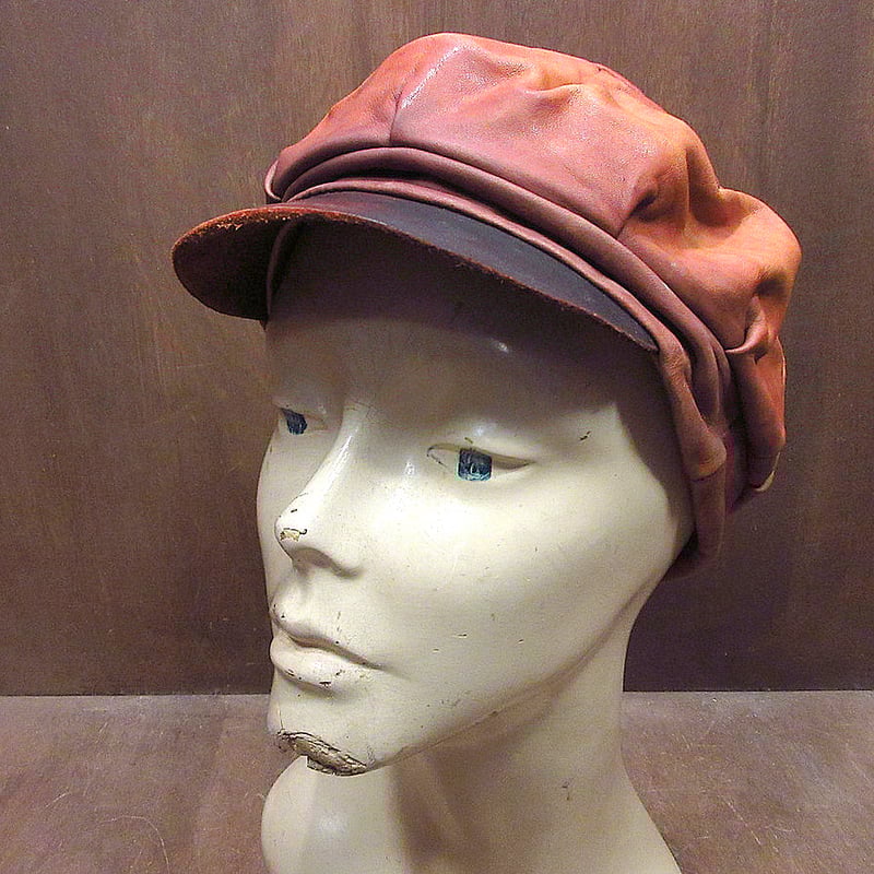 ビンテージ60's70's○レザーキャスケット茶○240207j6-m-cp-cas古着196