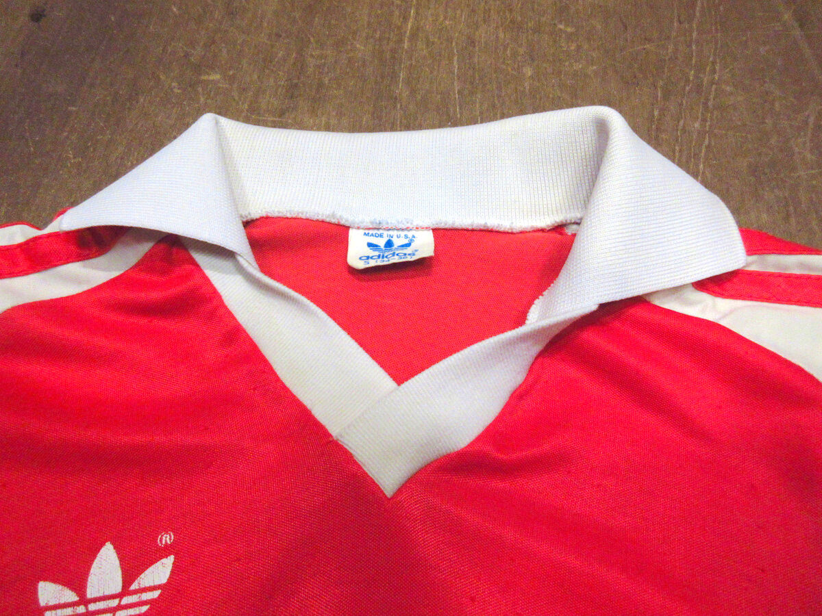 ビンテージ80's○adidasトレフォイルロゴゲームシャツ赤×白size S(34