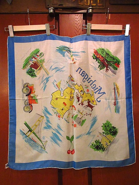 ビンテージ60's70's○Michiganスーベニアスカーフ 約73.5cm×約71.5cm