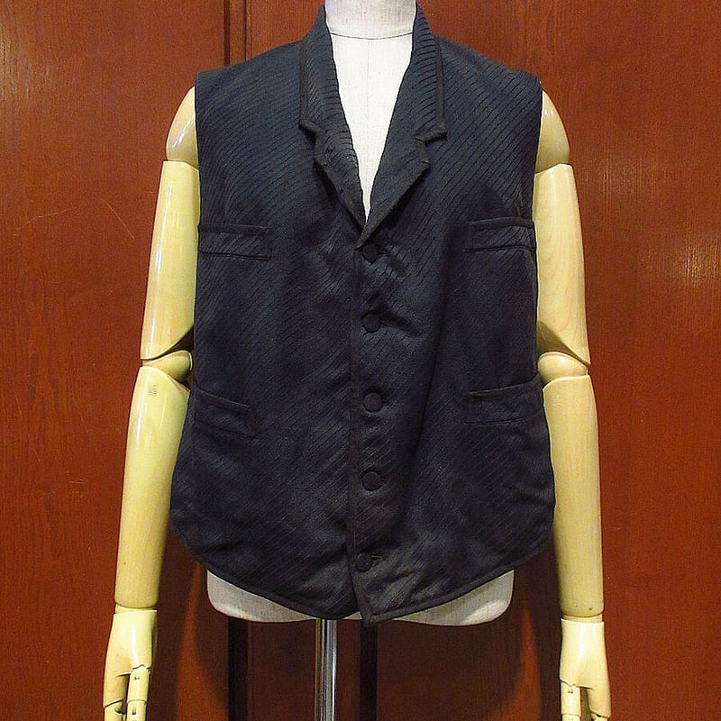 1900s 1910s 1920s ベスト　ジレ　ヴィンテージ　ウール ビンテージ~1910's○襟付きウールスーツベスト黒○230320i4-m-vs