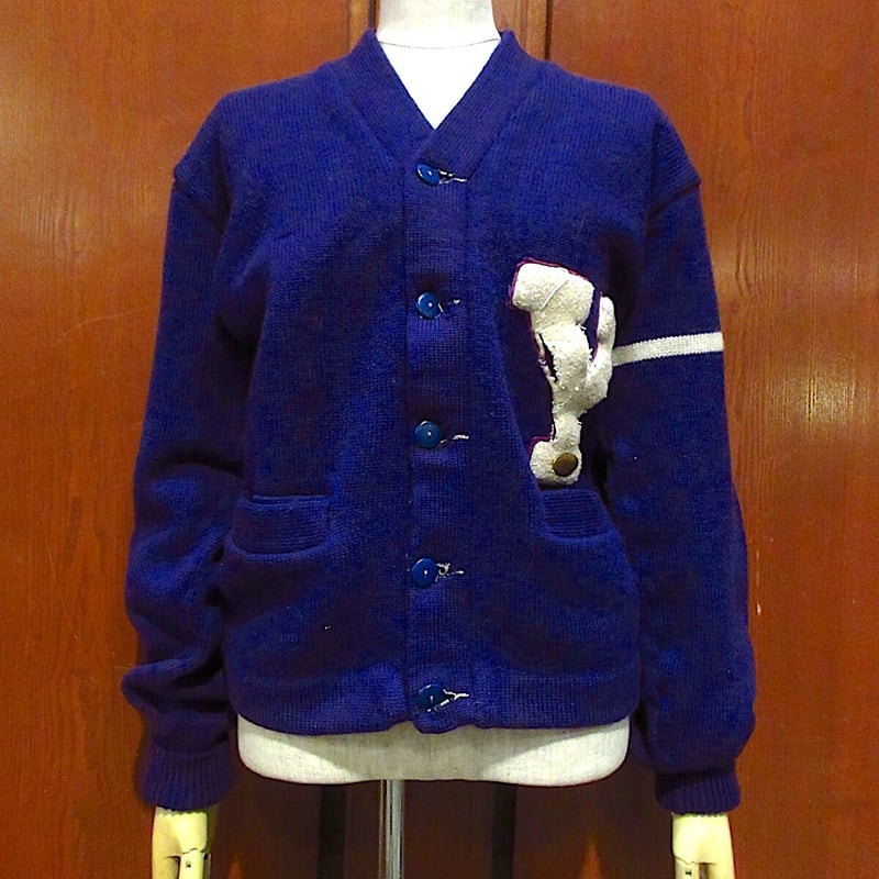 ビンテージ50's○Allion Award Sweaterレターマンカーディガン紫○2309...