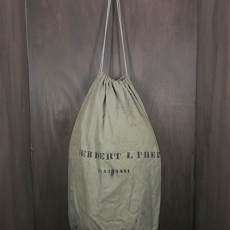 ビンテージ40's○ステンシル入りミリタリー巾着バッグ○241022j8-bag