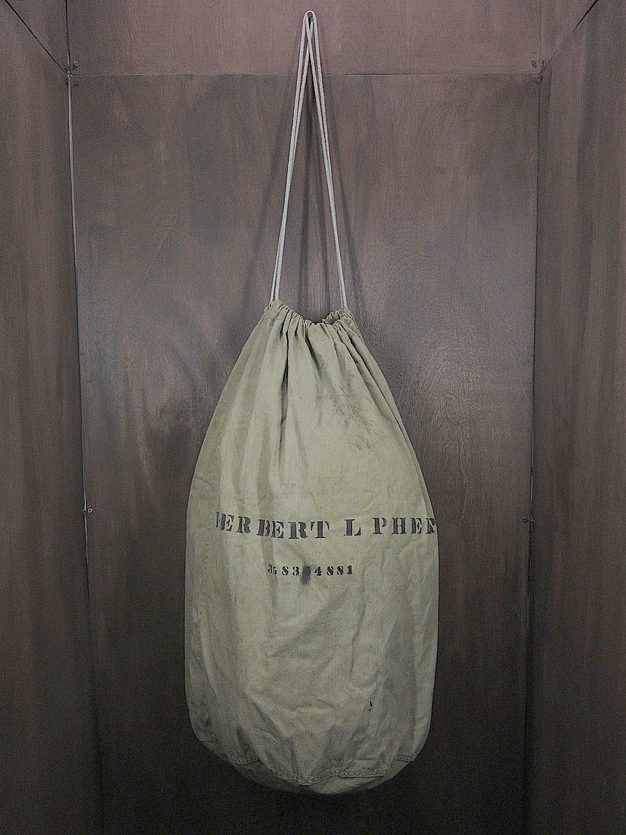 ビンテージ40's○ステンシル入りミリタリー巾着バッグ○241022j8-bag