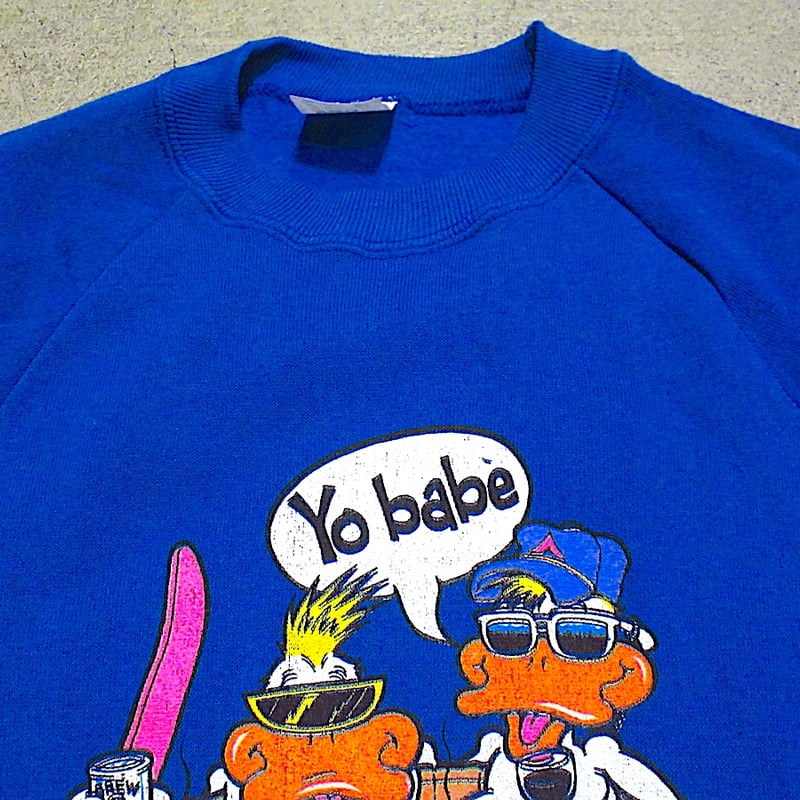 ビンテージ80's○DEADSTOCKキャラクタープリントラグランスウェット青