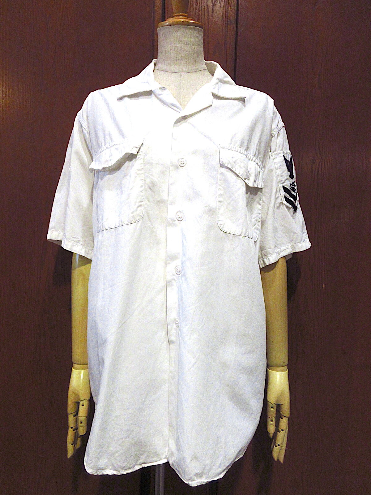 ビンテージ50's~60's○U.S.NAVYオープンカラー半袖シャツ白size