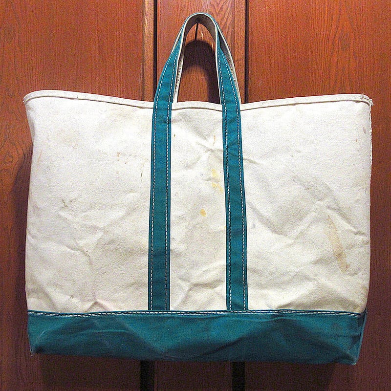 ビンテージ80's○L.L.Bean耳付きキャンバストートバッグ緑×白